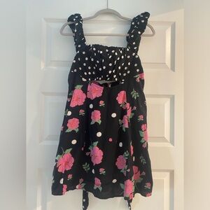 Free People Black and Pink Ruffled Scoop Neck Sundress